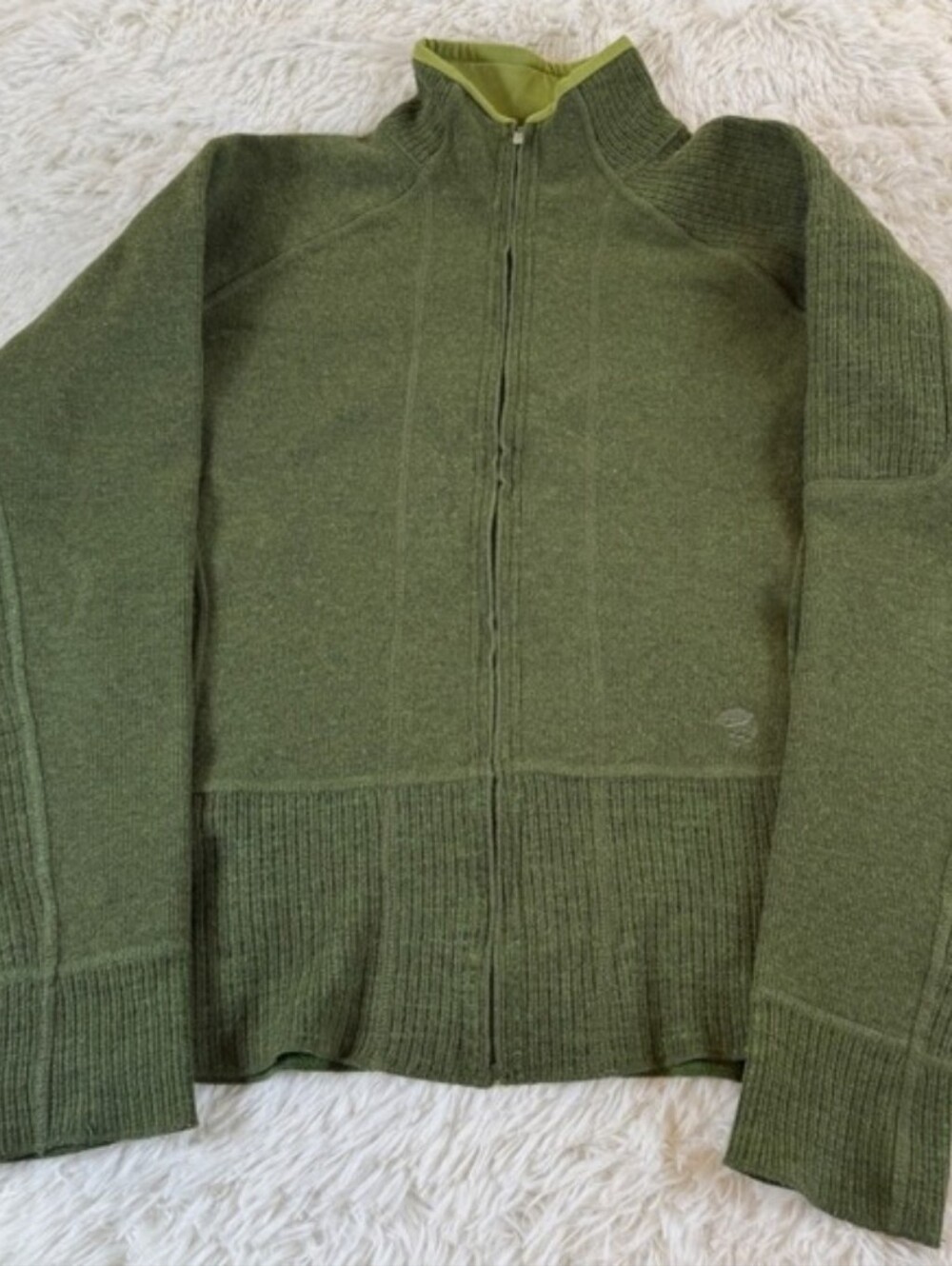Mountain Hardwear Women's Medium Green Wool Blend Fleece Zip Jacket Lightweight